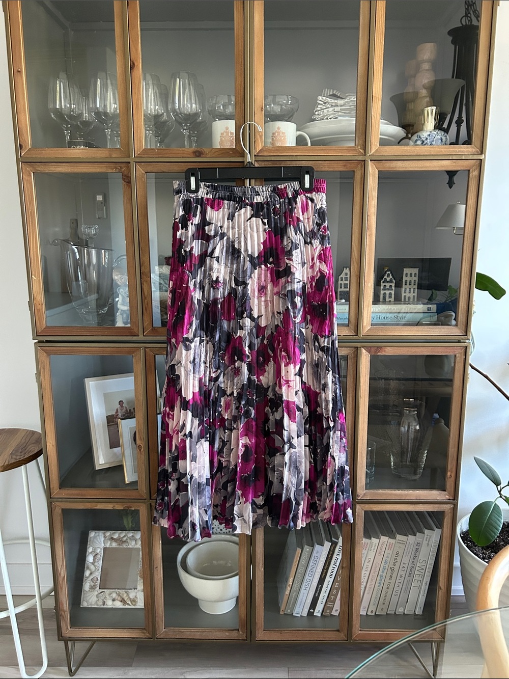 Chaps Pleated Twirl Floral Midi Skirt